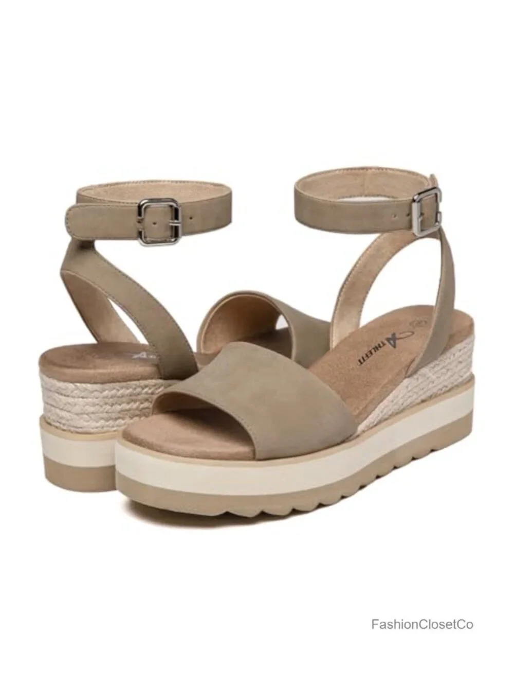 Canvas & PU Espadrille Wedge Sandals with Platform and Ankle Strap